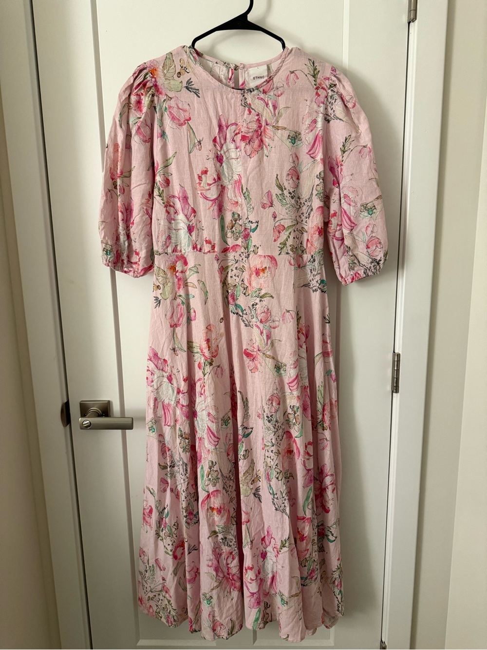 Floral Pink Maxi Dress with Puff Sleeves